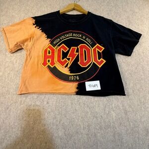 AC/DC High Voltage Rock N Roll 1976 Bleach Dye Cropped Graphic T-Shirt Black S